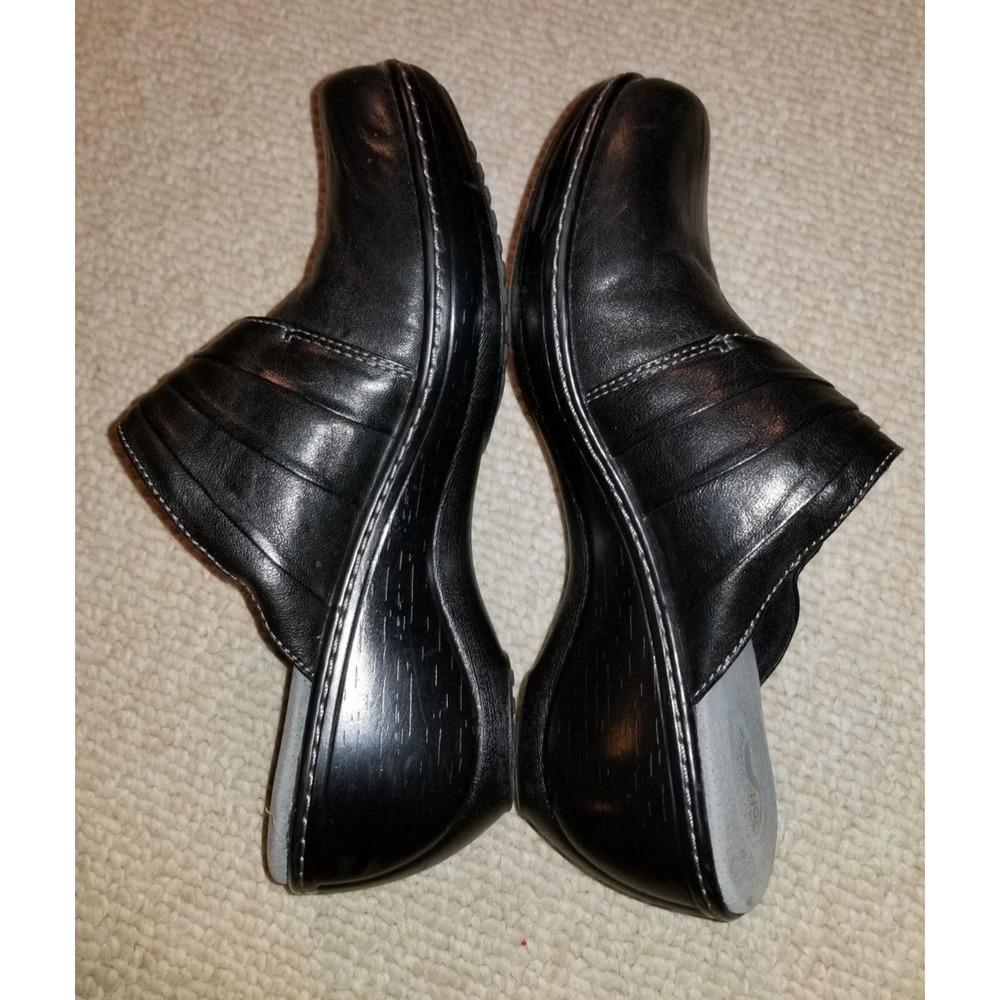 Womens Shoes-SOFTWALK-black leather slip on clogs 2 1/2 inch heel-8N - Picture 2 of 5